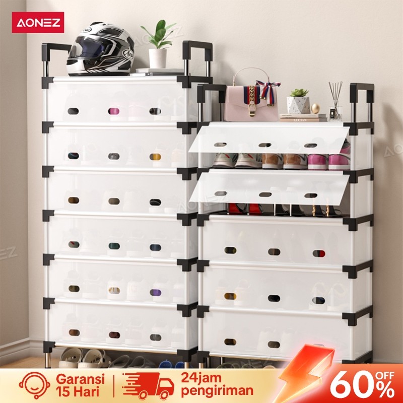 AONEZ Rak Sepatu Anti Debu 5/6 lapis/2 in1 gantungan baju rak sepatu susun tertutup  Besi Kuat Tebal