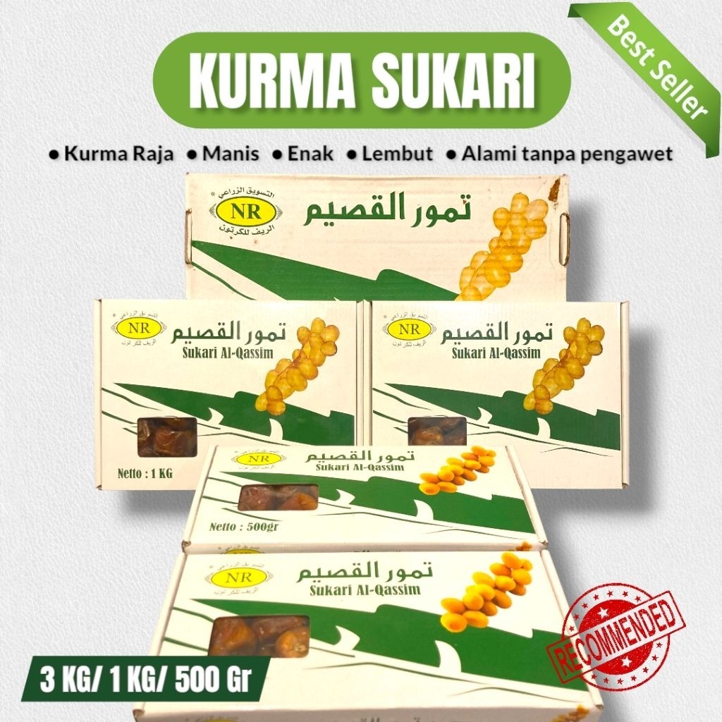 

KURMA SUKKARI 3KG/1KG/500GRAM PREMIUM, KURMA RAJA. Manis, enak, lembut, alami tanpa tambahan gula dan pengawet lainnya