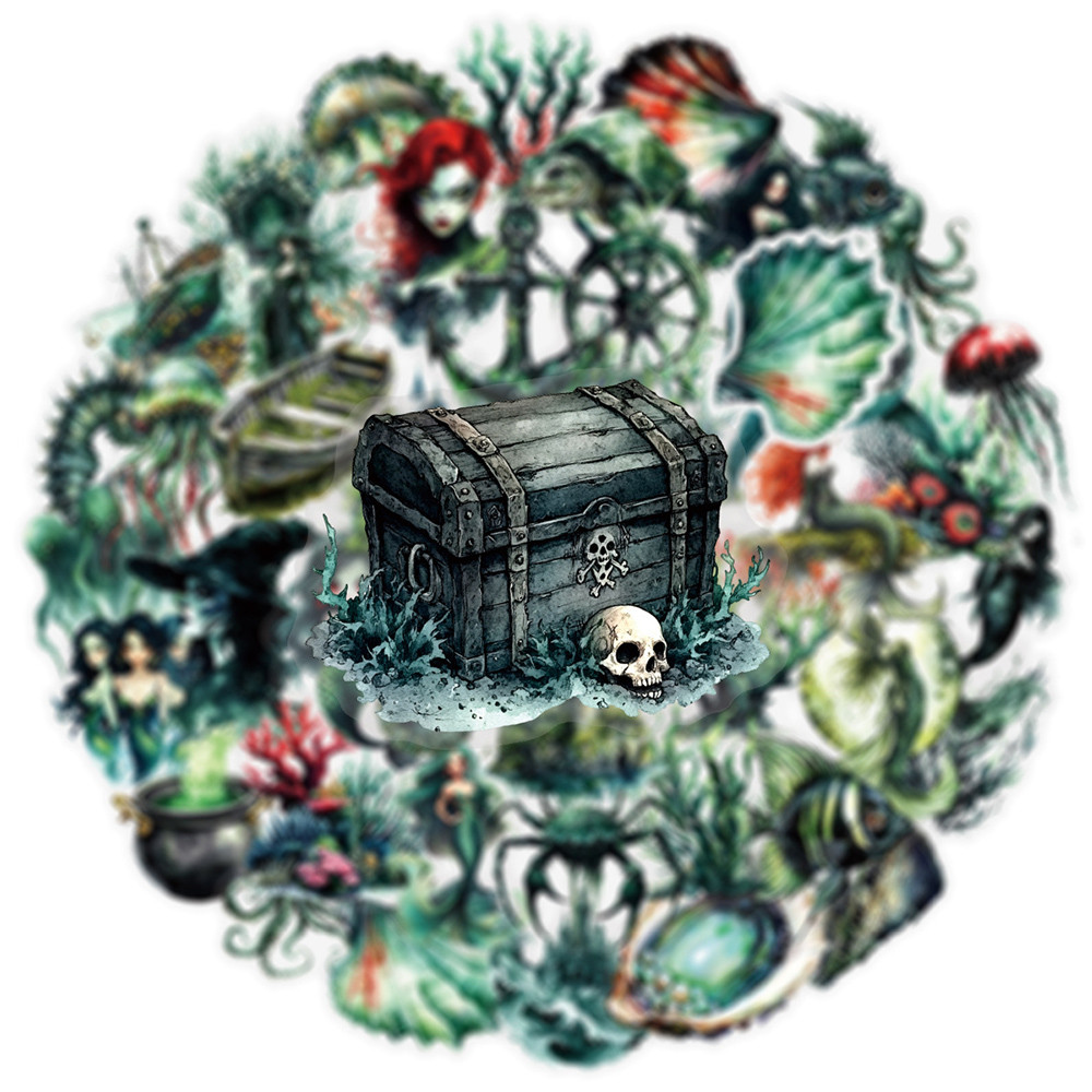 

10/30/50pcs Retro Dark Mermaid Ocean Animal Stickers Gothic Transparent Decal DIY Scrapbook Luggage Guitar Cool Graffiti Sticker