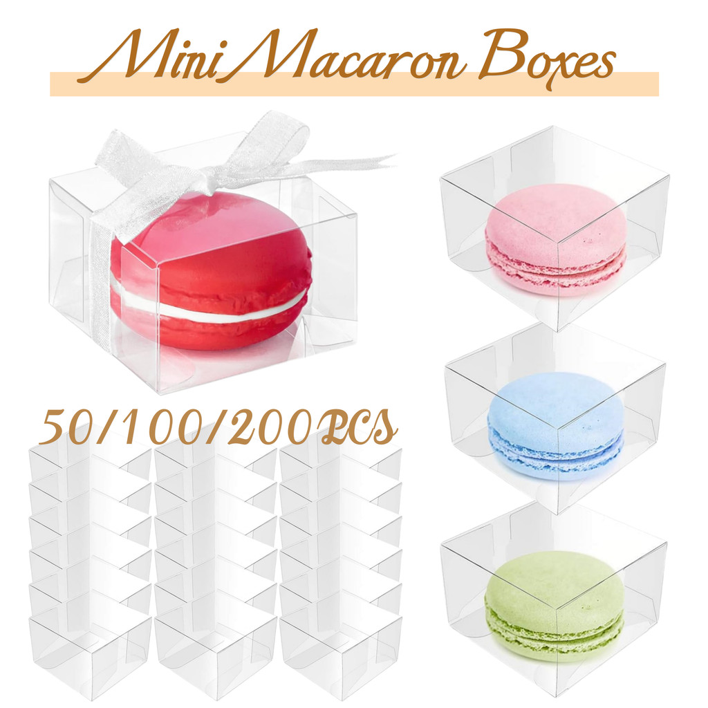

50-200Pcs Mini Macaron Boxes Cookies Boxes PVC Square Clear Candy Gift Bags for Wedding Favors Baby Shower Birthday Party 2in ﻿