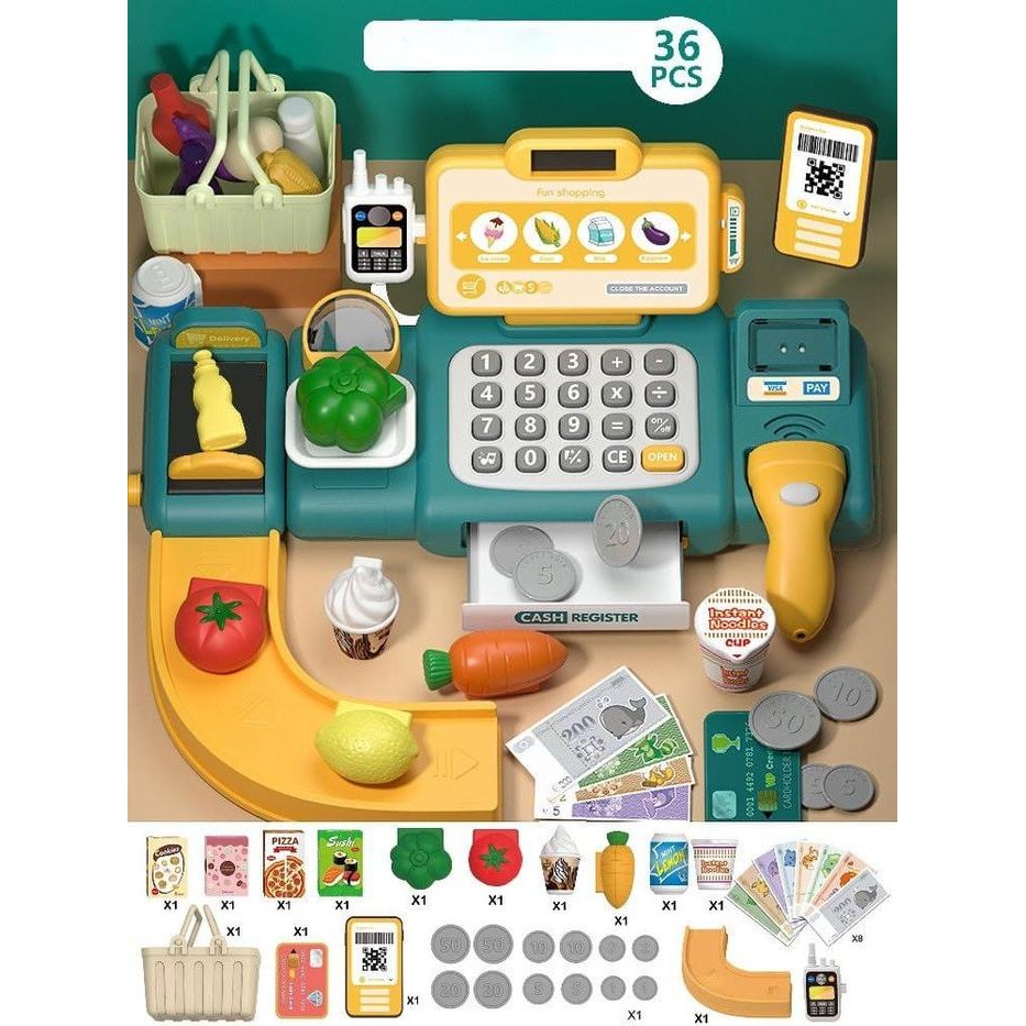 [BAROKAH] Mesin kasir sensor belt listrik versi inggris | scanner - Kasir BIRU