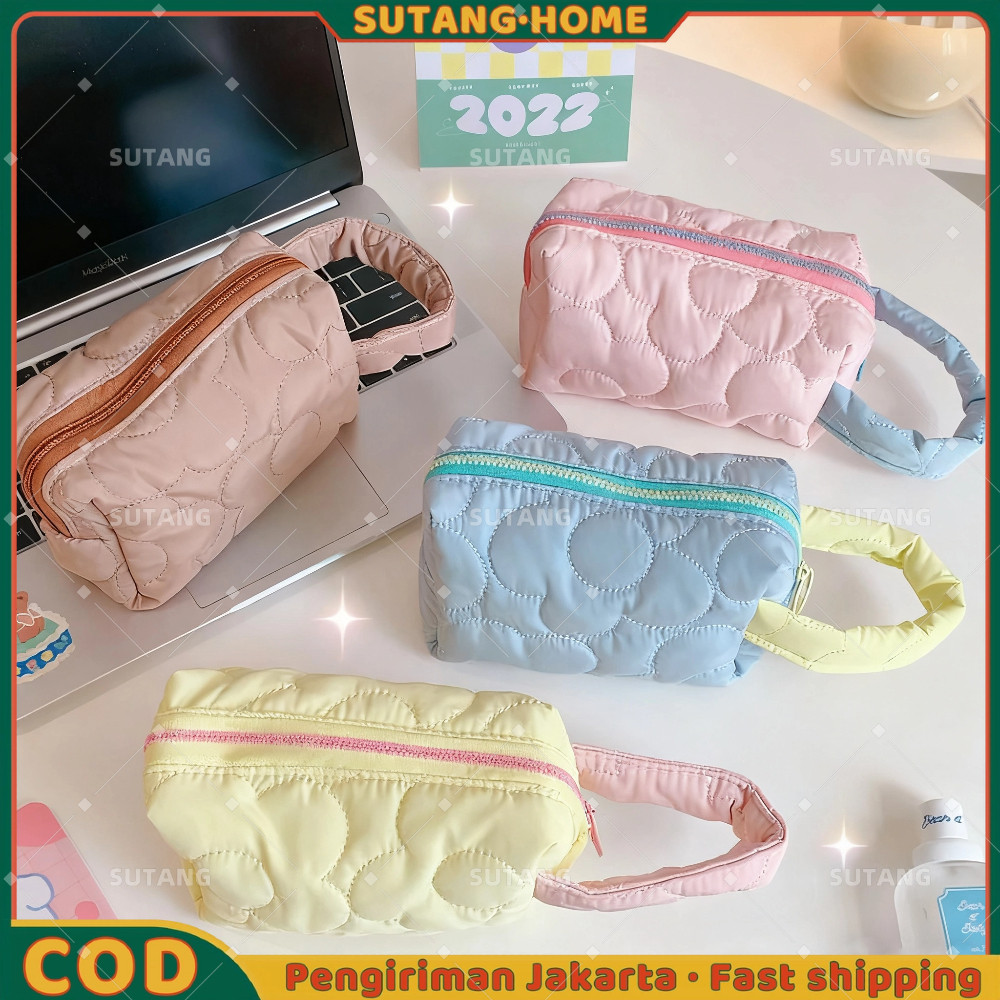 

【SUTANG】Tas Kosmetik Puffy Bloom Pouch Makeup Dompet Kotak Pensil Sleting Motif Bunga Flower Handle Pastel / Tas Aksesoris Wanita Lucu Import