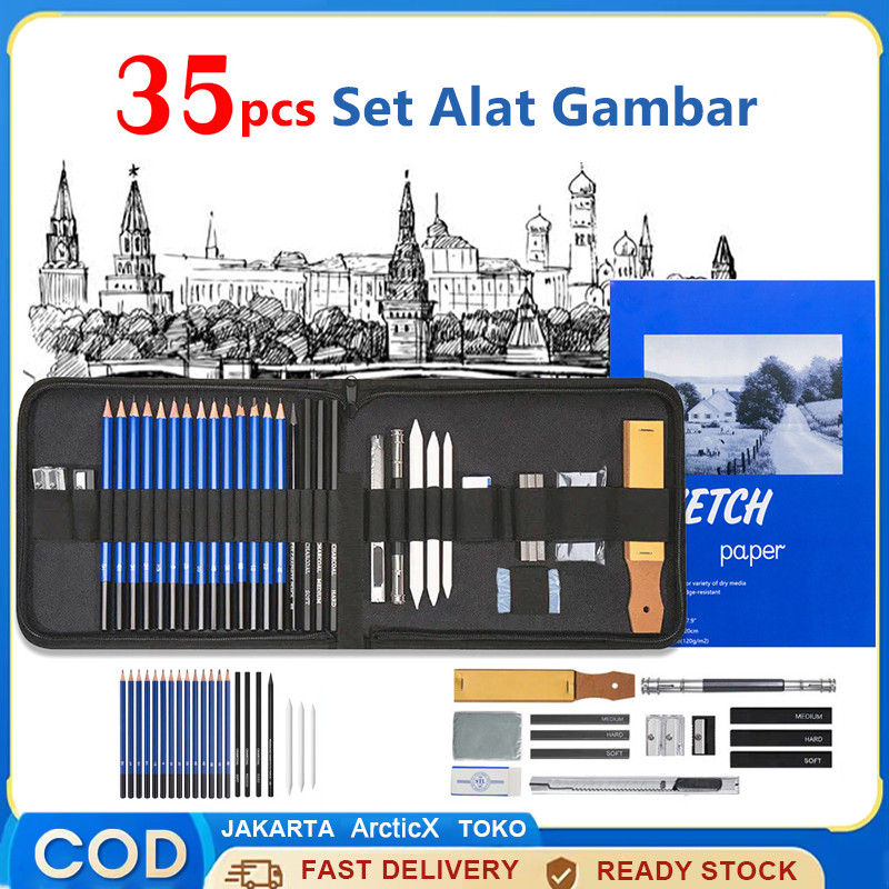 

35 Buah Art Sketch Drawing Pencil Set Pisau Penghapus dan Pensil Gambar untuk Keperluan Sekolah book