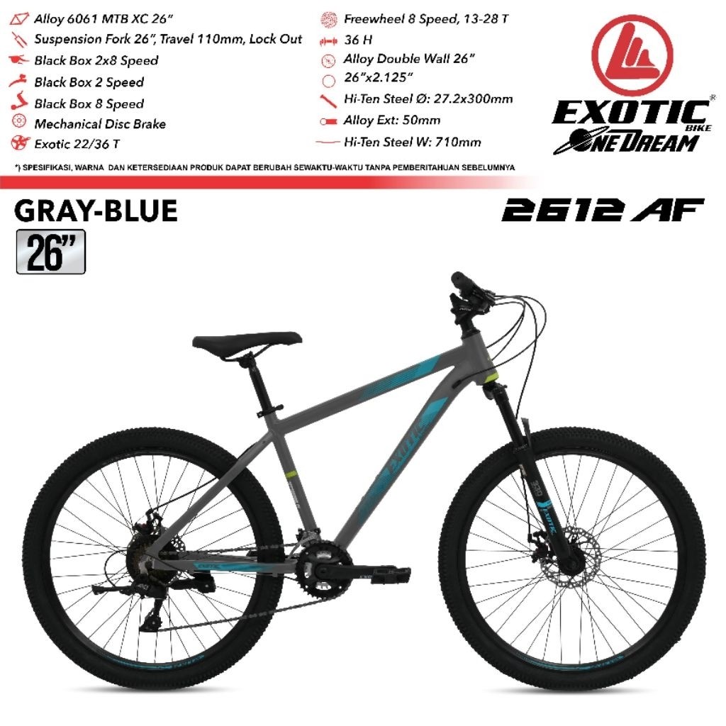 sepeda gunung MTB exotic 2612 AF 2x8sp 27,5 26 Alloy New Model