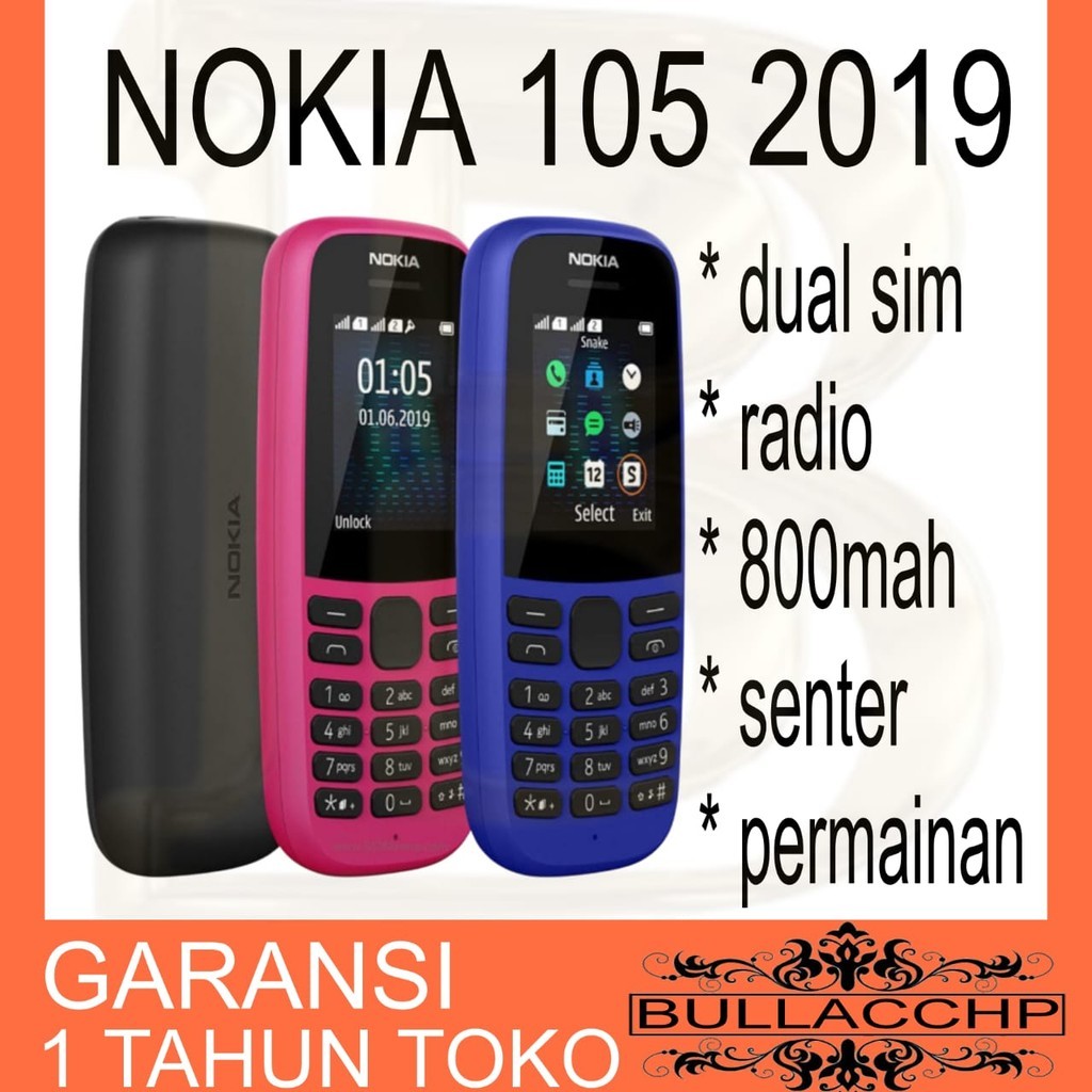 CASEORY HP NOKIA 105 2019 (BARU) [GARANSI 1 TAHUN] - HP Jadul Dual SIM, Radio, Senter, Baterai Awet 