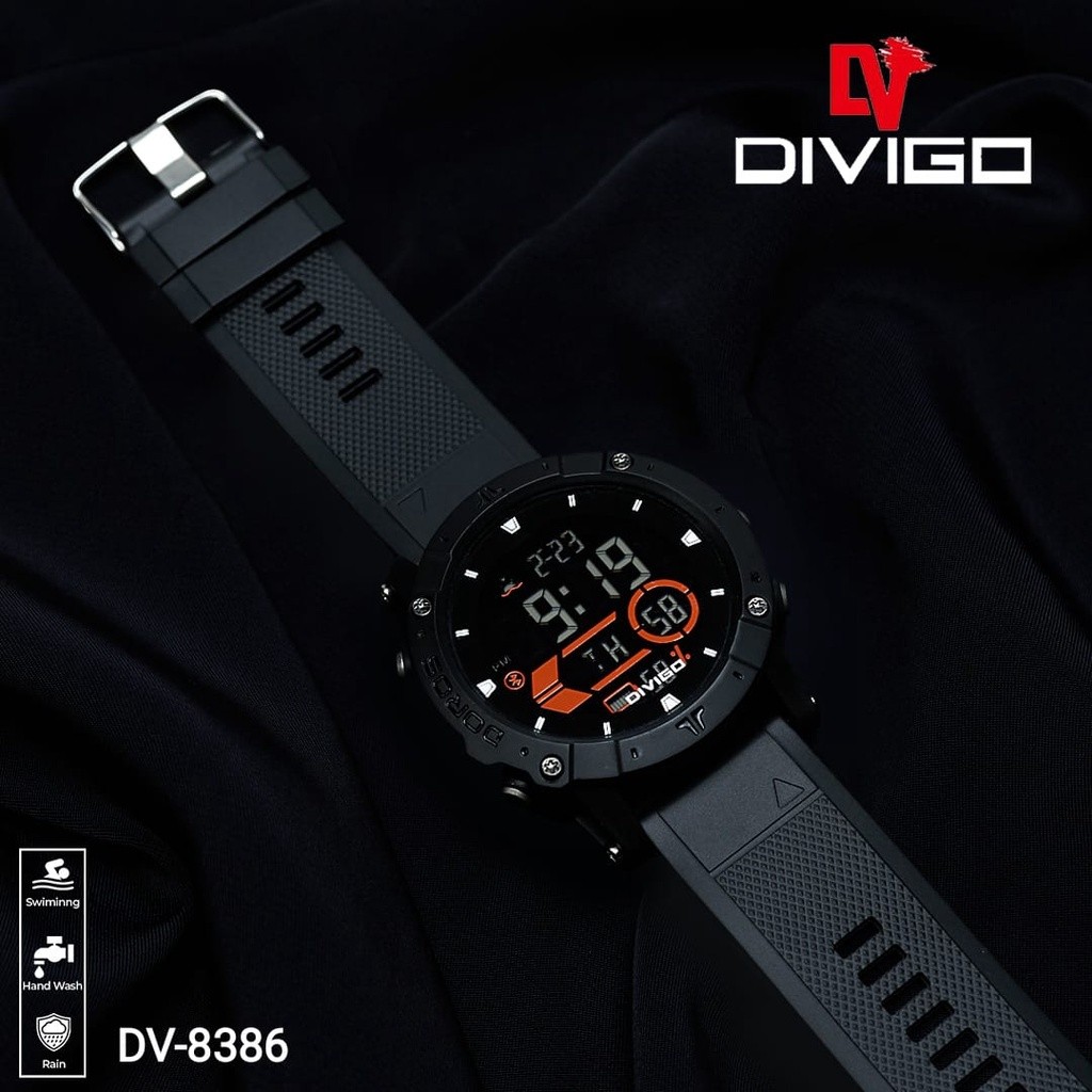 ORI Jam Tangan Digital Pria DIVIGO DV-8386 tali rubber Water Resistant 3ATM 10.10