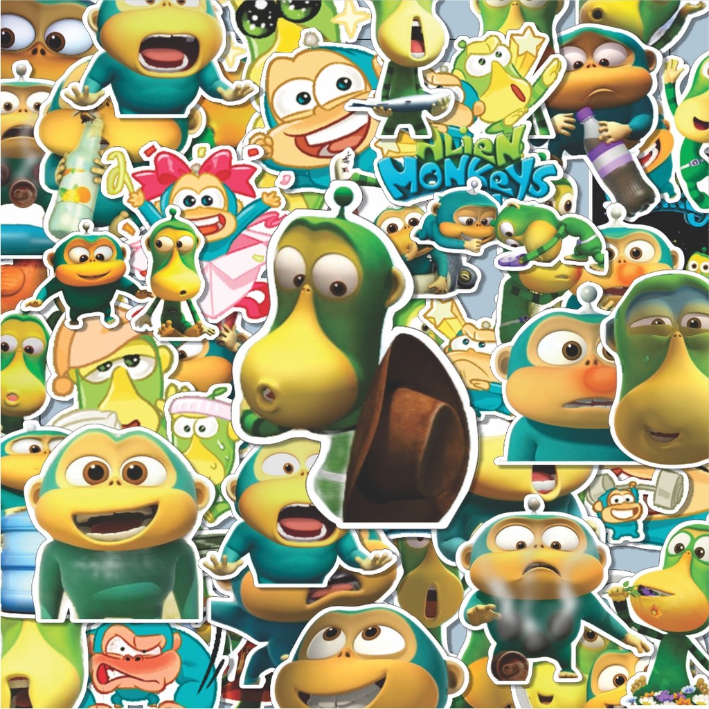 100PCS Lucu Stiker Alien Monkeys Cartoon Stiker Aesthetic Stiker Anti Air Stikers Berperekat Waterpr
