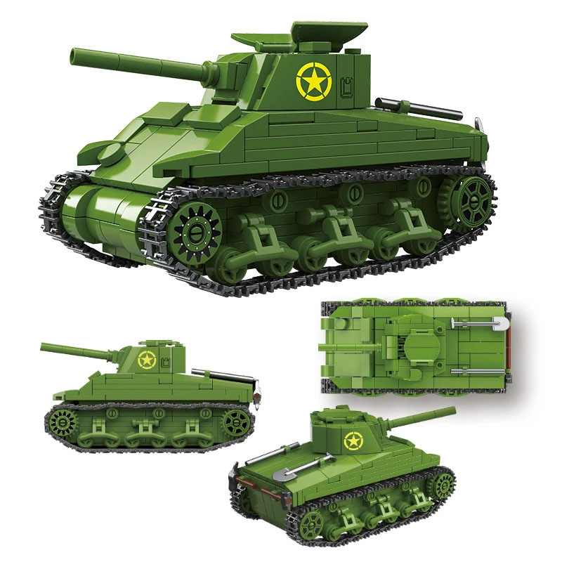 Military WW2 M4 Meum Tank Sherman Block Mini US Army Vehicle Buig Brick Toy For Boys