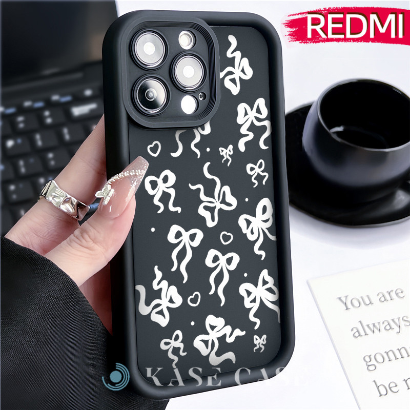 Estetik Bow Silicone SoftCase Redmi NOTE 13 Pro Redmi 12 13C Xiaomi-POCO-M4 Pro Soft Polos Hitam TPU
