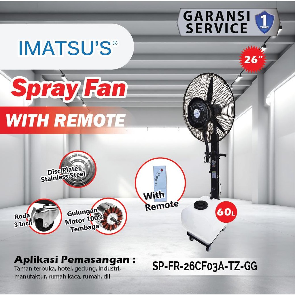 Kipas Angin Embun Air 26 Inch - 60 L / Spray Fan Remote Imatsu's Kipas Semprot Air Kipas Mist Misty 