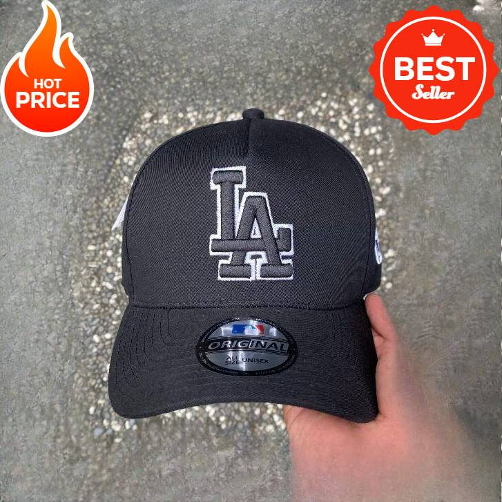 OBRAL Topi Import Basseball Fashion Logo Bordir LA hitam List Putih (MLB)  - Pria Wanita Unisex - CO