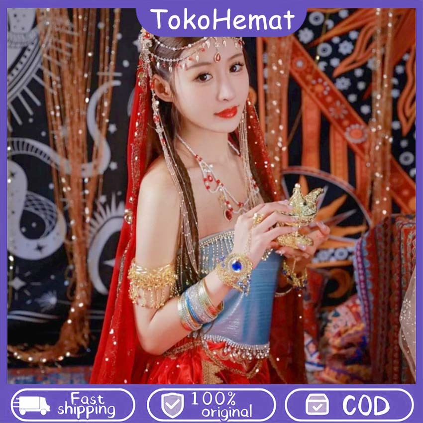 Gelang Belly Dance Gelang Bahu Tari India Rantai Emas Gelang Cincin Belly Dance Aksesoris Gelang