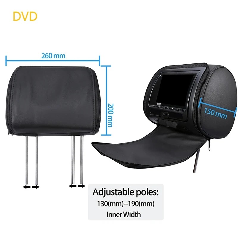 Universal Car Headrest Monitor 7inch LCD Screen Rear Seat Pillow For MP4 MP5 DVD Player Support AV/U