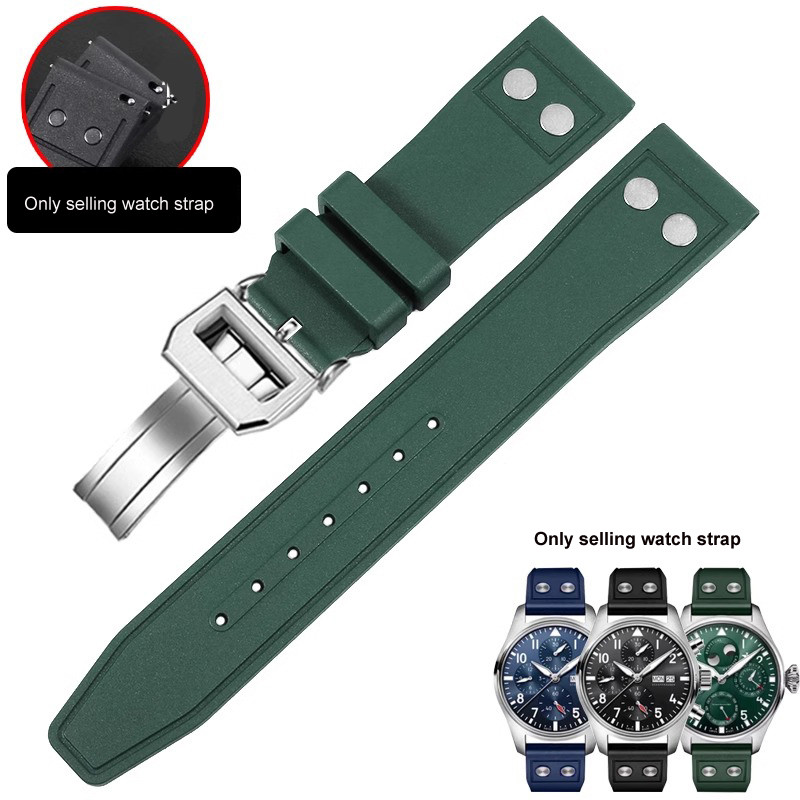 20mm 21mm 22mm Nature Soft Fluororubber FKM Rubber Watband For IWC Strap Big Pilot Portofino TOP GUN