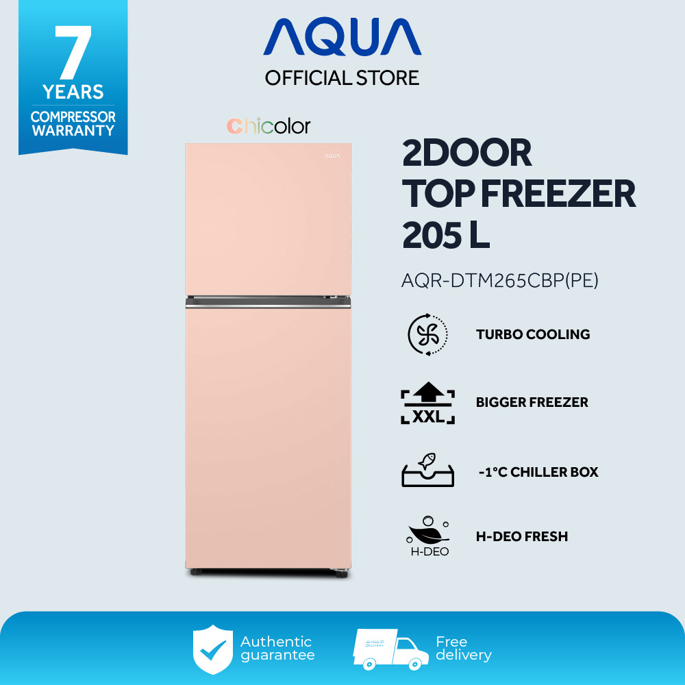 AQUA Elektronik AQR-DTM265CBP(PE) Kulkas 2 Door 205L - Turbo cooling - Peach