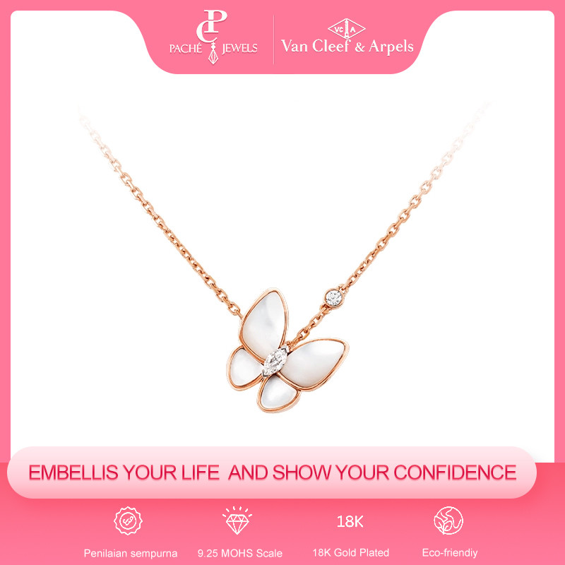 [100% Original] VCA Van Cleef & Arpels （18K / 750 emas ）Two Butterfly Pendant Necklace 18K Rose Gold