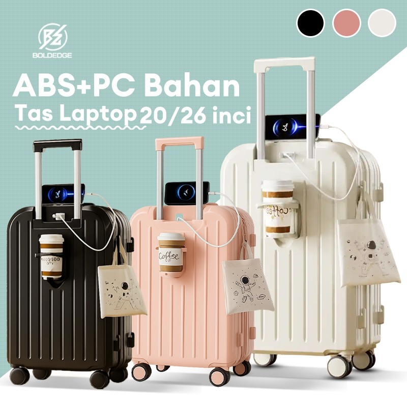 BoldEdge Koper 20/26 Inch Tempat Gelas Dilengkapi Port Charging Hardcase ABS PC Tas Travel Keras