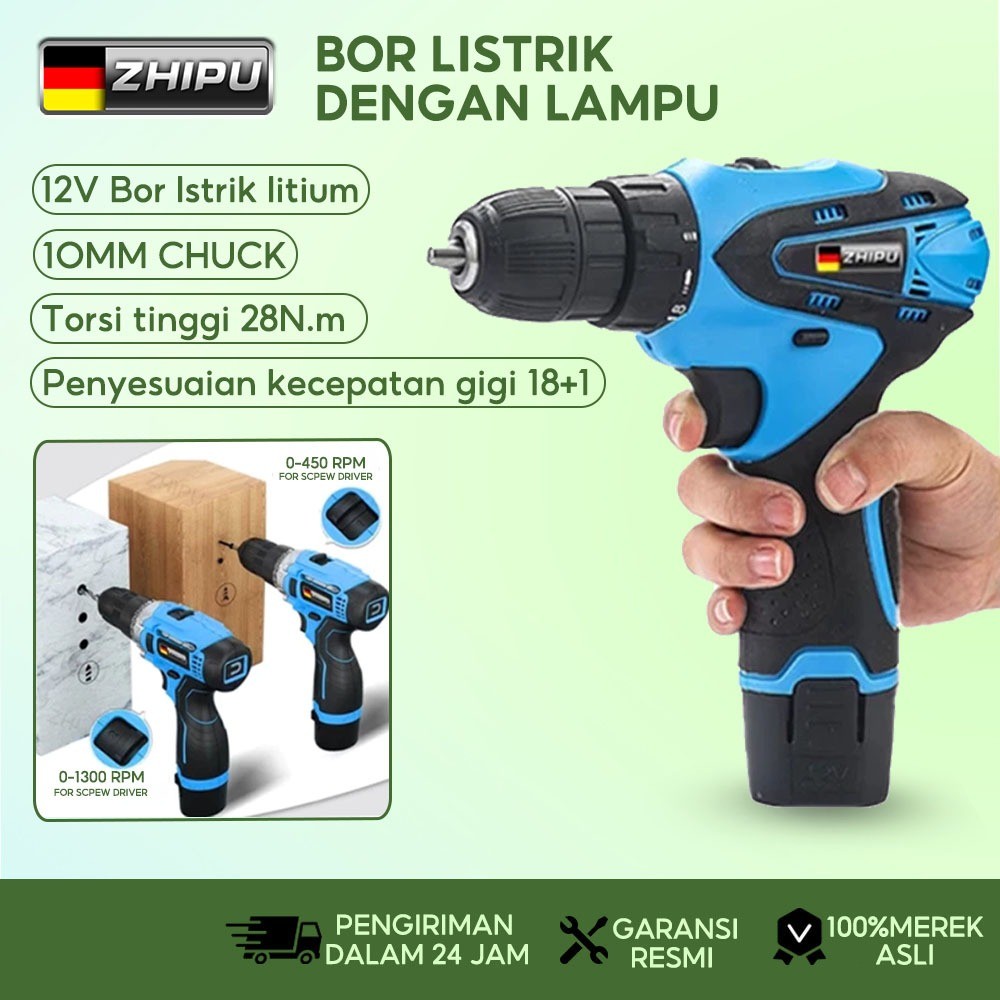 【COD】ZHIPU Mesin Bor 12V Baterai Mesin Bor Listrik Impact Baterai Bor Cordless Bor Cas Bor Batre