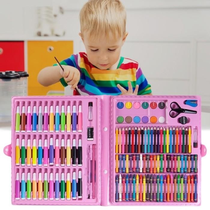 Crayon 208 Pcs Art Set Crayon Drawing Alat Melukis Mewarnai Kado Anak - 150Pcs - Pink