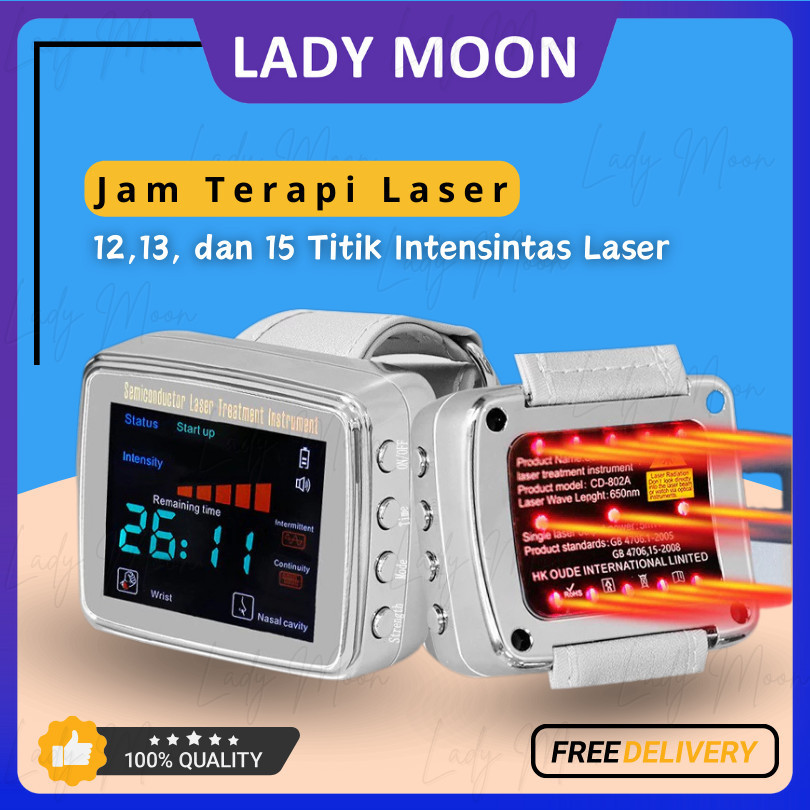 Lady Moon [GARANSI 1 TAHUN] Jam tangan Terapi laser 12/13/15 titik laser fisioterapi untuk kolestero