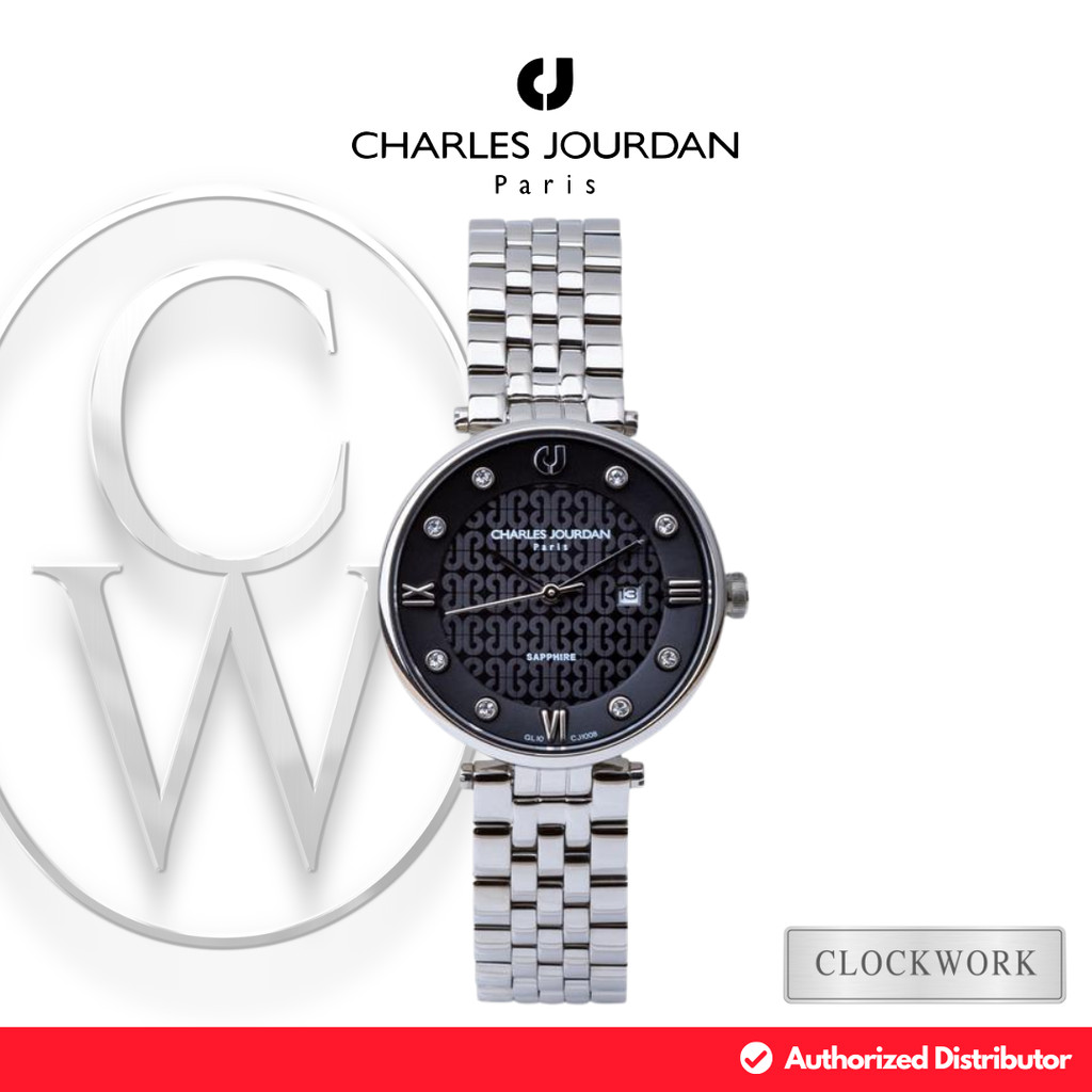 Jam Tangan Wanita Charles Jourdan CJ1008-2333 Rantai Mewah Formal Silver Dial Hitam