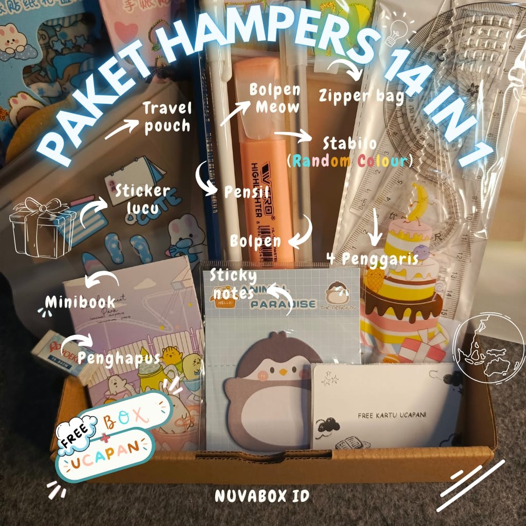 Nuvabox ID - COD SET ALAT TULIS 14 IN 1 LENGKAP FREE UCAPAN / GIFT HADIAH HAMPERS KADO SEKOLAH / GIF