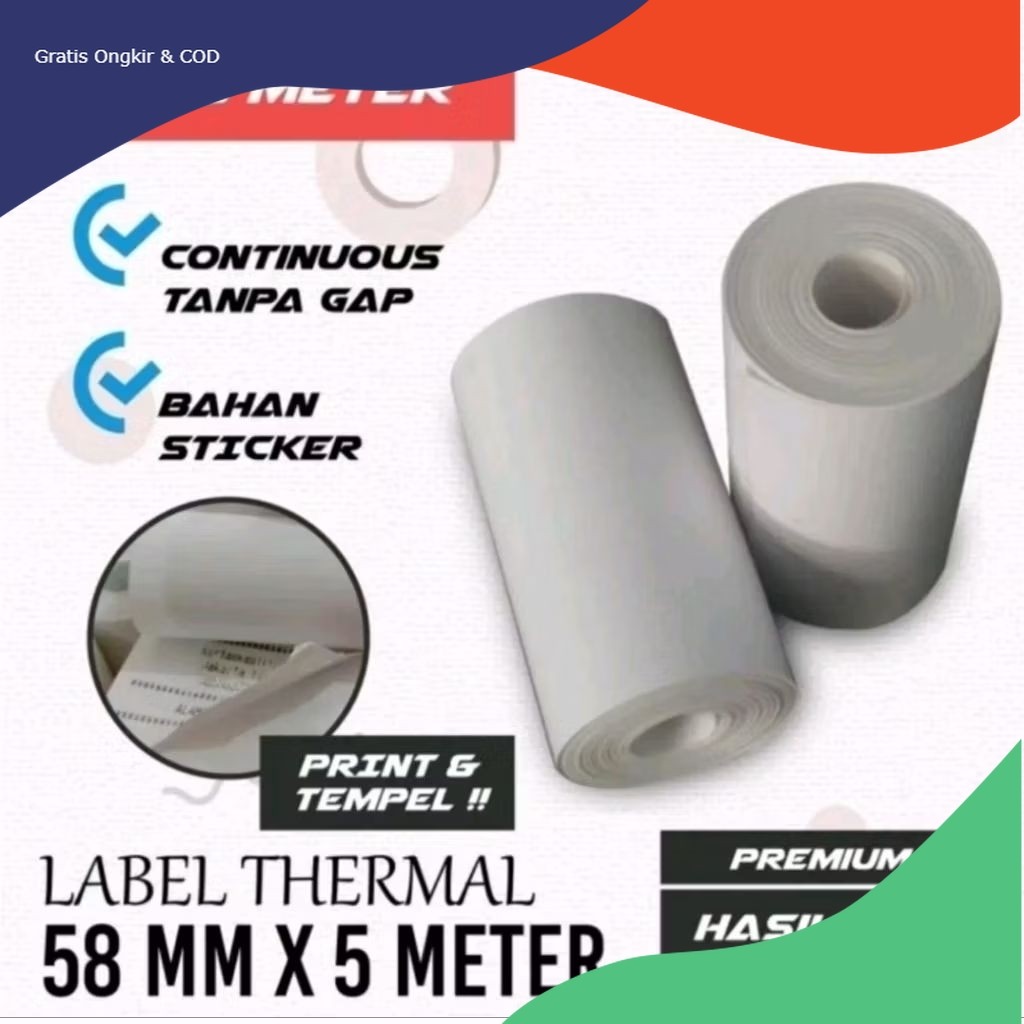 Kertas stiker label thermal 58/57x30 / Struk label perekat
