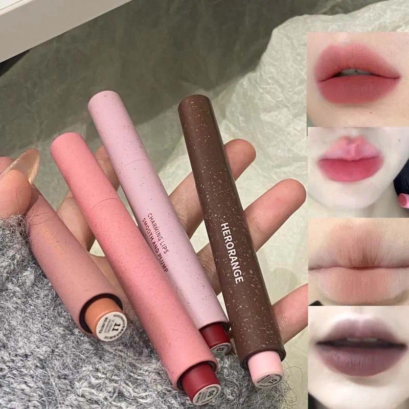 Lipstik Velvet Lembut Herorange Matte Melembapkan, Saturasi Rendah, Tahan Lama, Tahan Noda