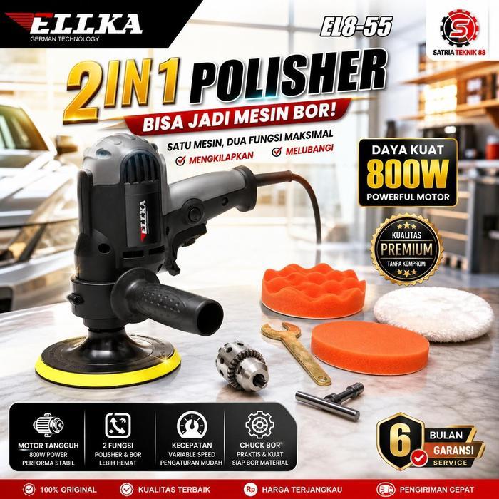 ELLKA Mesin Poles Body Mobil Body Motor Mesin Poles 2 Fungsi Bisa Jadi Mesin Bor Mesin Polisher 5" (