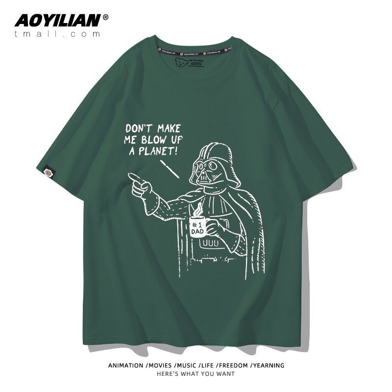 Kaus merchandise STAR WARS, pakaian musim panas lengan pendek katun murni Star Wars, lengan setengah