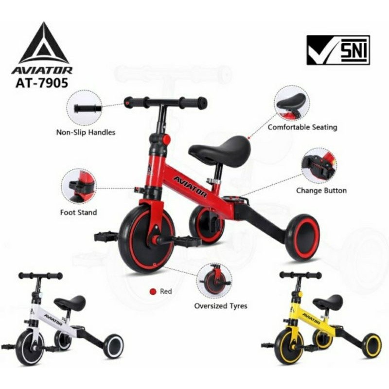Sepeda Anak Roda Tiga Aviator AT-7905 Bisa Balance Bike AT7905 Push Bike AT 7905