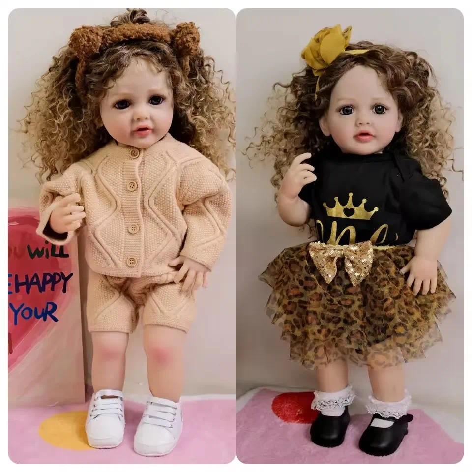 NPK 55CM Betty Soft Vinyl Reborn Toddler Doll Curly Blond Hair Princess Lifelike Baby Doll ristmas G