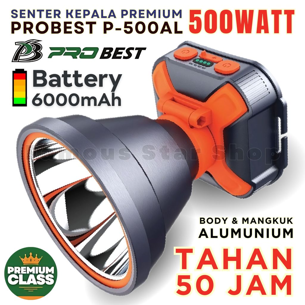 Senter kepala 500 Watt PREMIUM PROBEST Tahan 50 Jam P-500AL / P-300AL / P-200AL | senter proyek | se