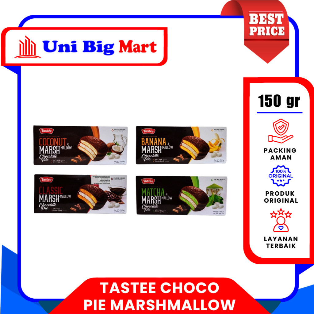 TASTEE CHOCO PIE MARSHMALLOW CLASSIC BANANA MATCHA COCONUT 150 GR COKLAT CHOCOLATE