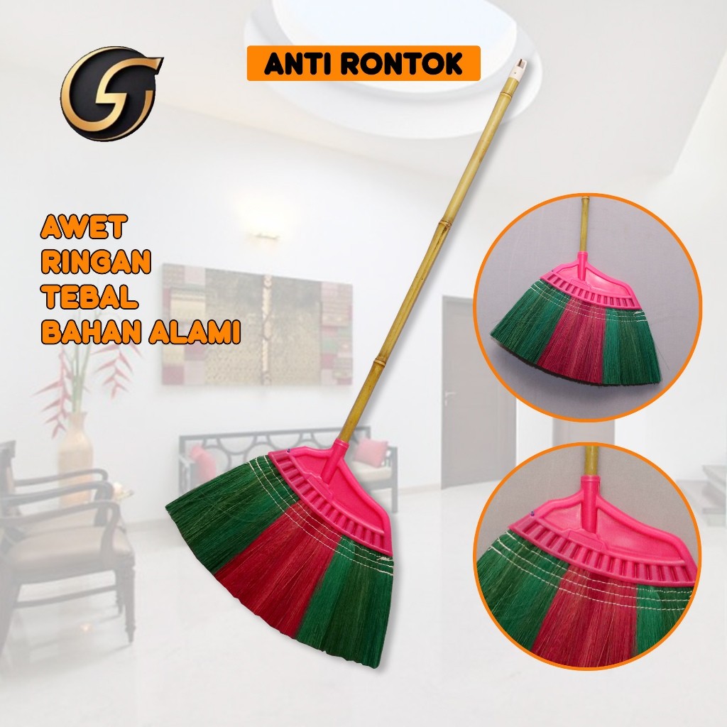 Sapu Rayung Warna-Warni - Tahan Lama, Mudah Dibersihkan, Gagang Bambu Ergonomis bahan rayung model p
