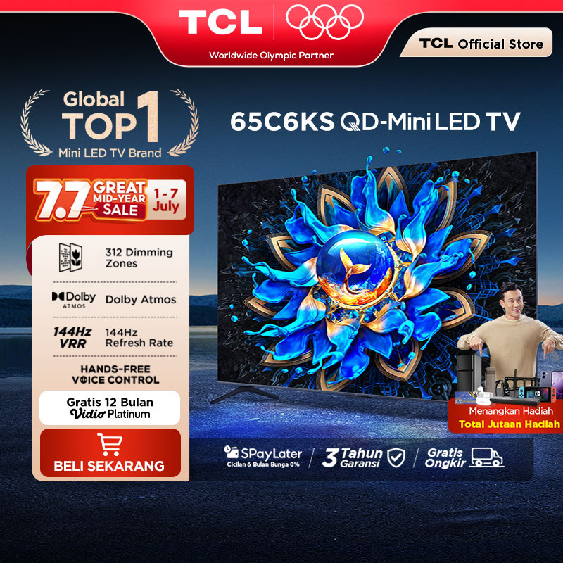 TCL 4K QD-Mini LED TV 65 Inch C6KS - High HDR Brightness - Dolby Vision & Atmos - IMAX Enhanced - Un