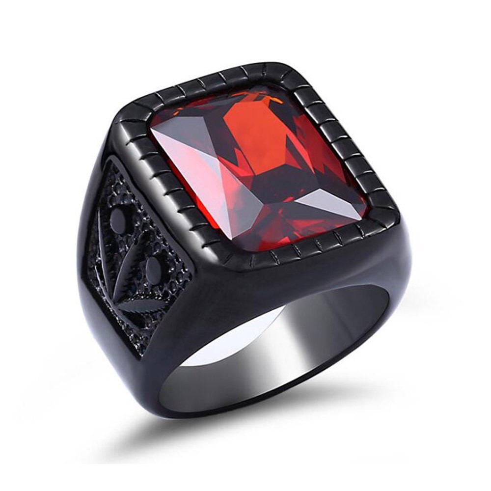 Cincin Pria Vintage Streetwear Hip Hop Ukir Batu Kotak Merah Hitam Keren Mewah Dipakai Sehari-hari P