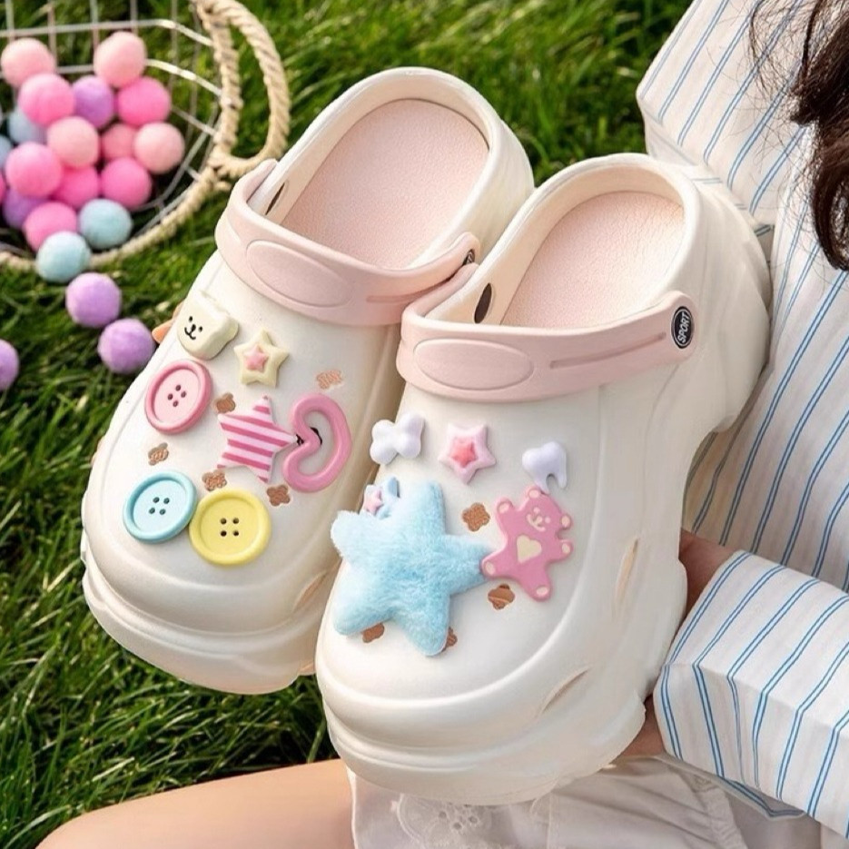 Sandal Baim Wanita Korea style Kekinian karet Tebal EVA 5.5CM Sandal Kodok Wedges Wanita Sandal Fuji