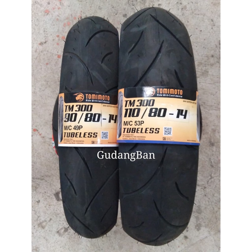 ( TM300 - RING 14 ) PAKET 2 BAN - 90 80 14 & 110 80 14 TOMIMOTO WETLOOK DONAT TUBELESS FREE PENTIL