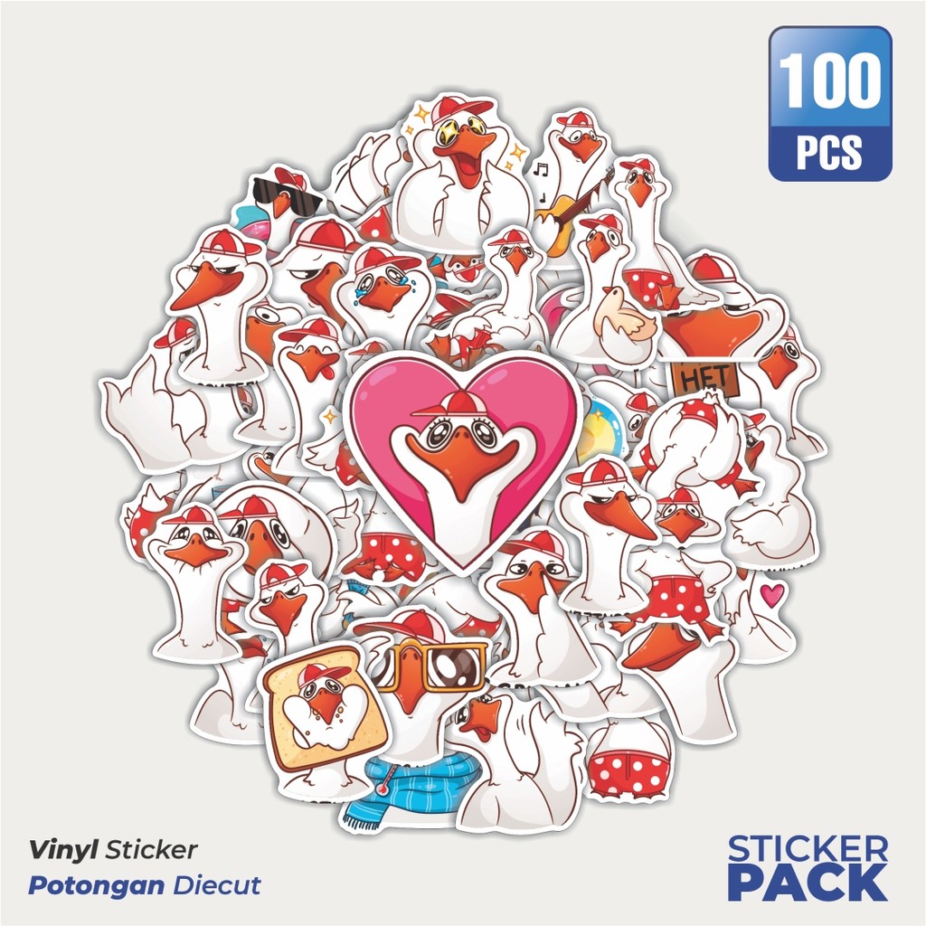

Super Hemat! 100 PCS Stiker Hewan Bebek Angsa Cute Waterproof Aesthetic- Untuk Laptop, Motor, dan Helm - Paper Stationery Pack