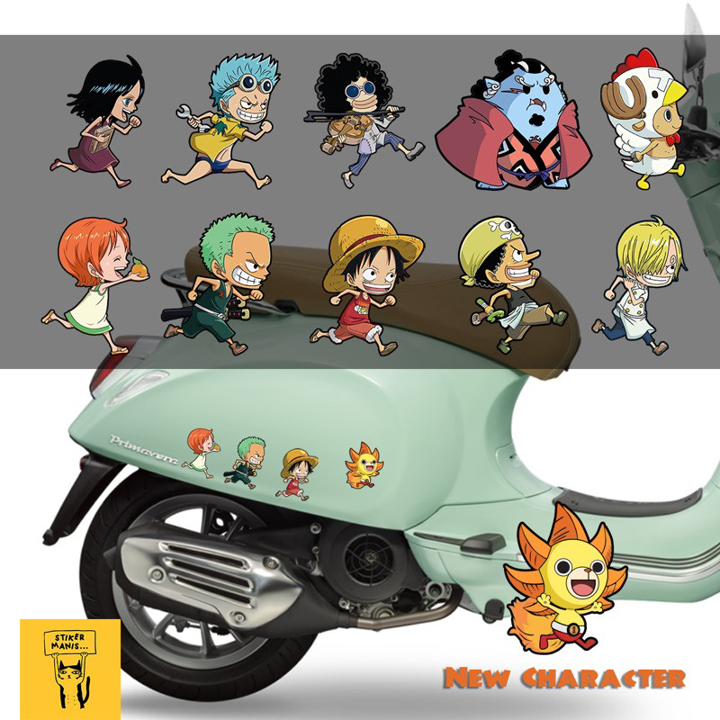 Stiker one piece stiker motor, helm, mobil, vespa, fazio, filano, scoopy, brio