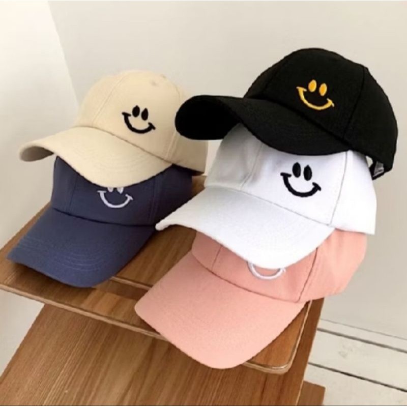 topi smile, topi baseball bordir smile, topi pria dan wanita, topi dewasa, topi kekinian. topi model
