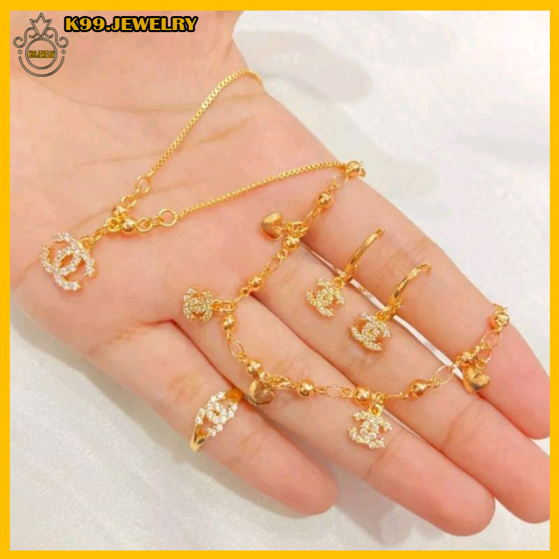 promo terlaris.....set perhiasan cennel emas asli 24k kadar 17,7 emas muda ada surat dan dompet