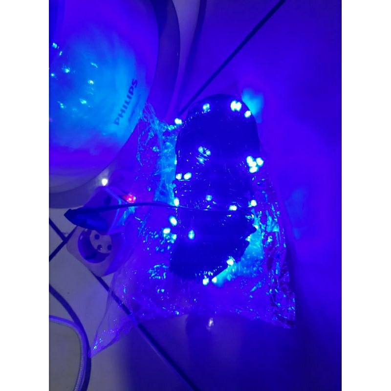 ZENITSTORE lampu seribu bintang , lampu bintang dekorasi , warna cahaya BIRU , 50 meter, 50 bh lampu