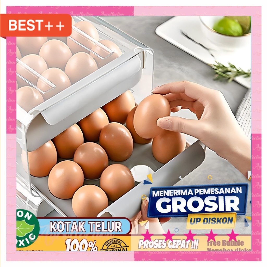 Perabot rumah tangga unik antik murah / Wode Tempat Telur Kotak Telur  2 Tingkat Egg Storage Box Org