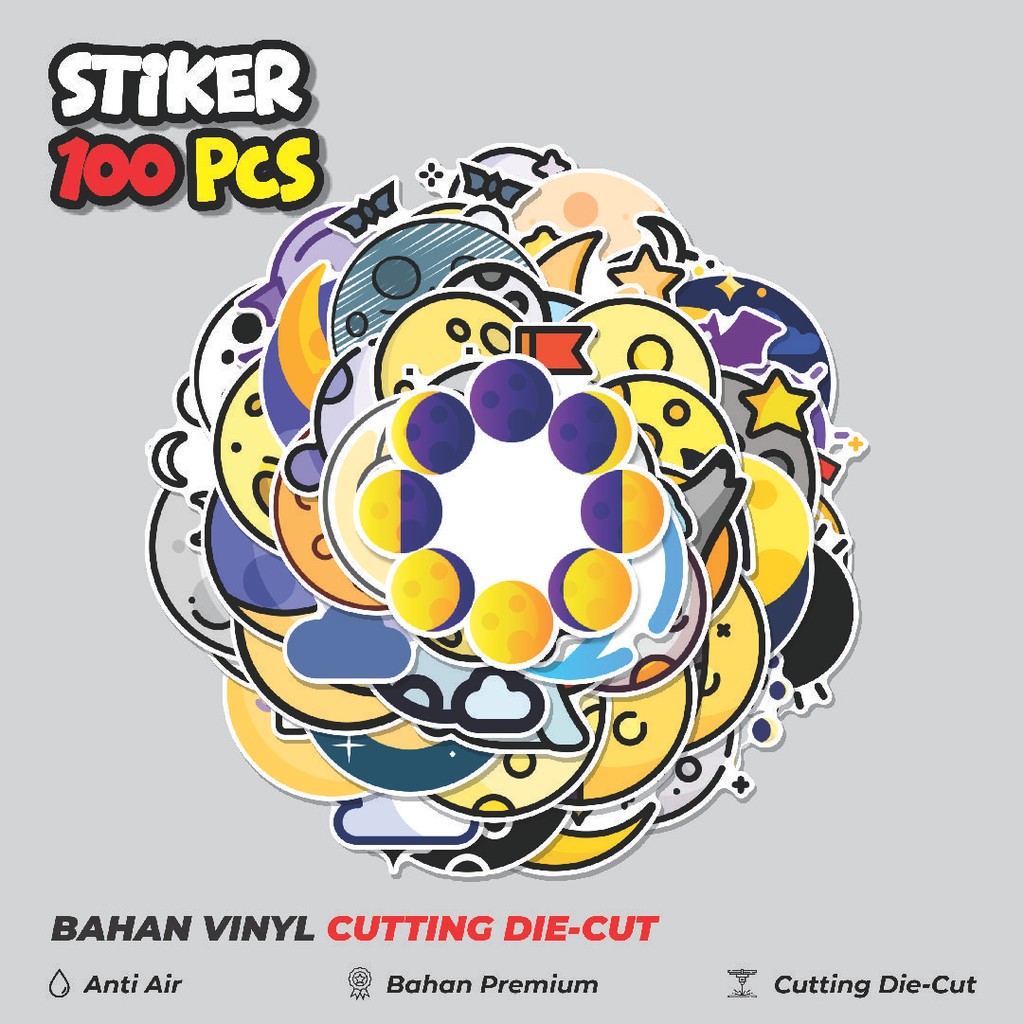 

Terbaru! 50 pcs Stiker Moon [Bulan] Dekorasi Lucu Kreatif untuk Notebook, Skateboard, HP
