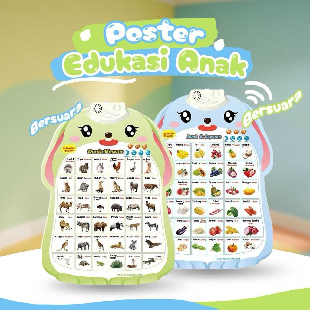 Poster Edukasi Anak Bersuara / Poster Dinding Suara / Poster Edukasi 2 Suara