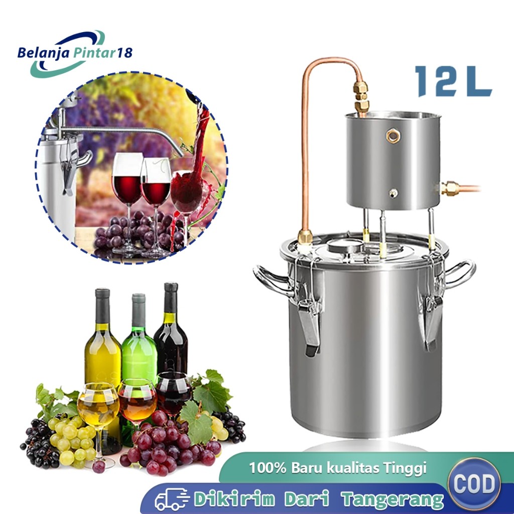 12L Distiller Machine Alkohol Distiller Baja Tahan Karat 304 Penyulingan Destilasi Alat Destilasi