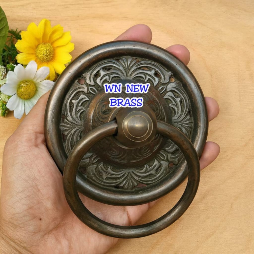 Handle Pintu / Tarikan Pintu Rumah Gebyok Kuningan Antik Batik 011 12 cm