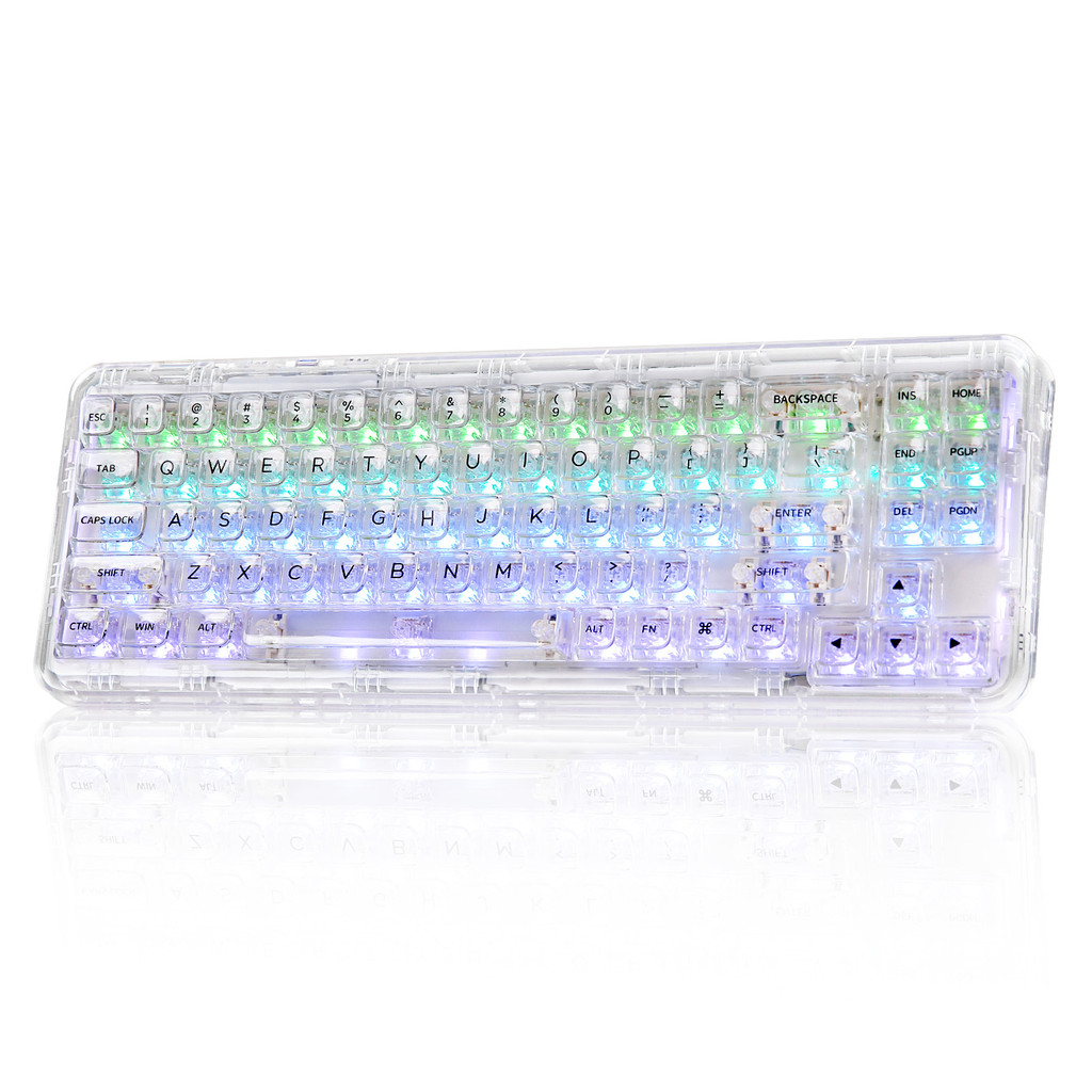 YUNZII X71 White 68% Layout Wireless BT/2.4G/USB-C Gasket Hot-Swap Transparent RGB Mechanical Gaming